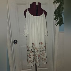 Altar'd State Floral Embroidered White Loose Fit Off Shoulder Dress
